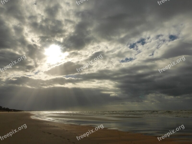 Sun Clouds Beach Sea Belgium Coast