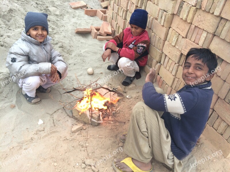 Kids Fire Bonfire Pakistani Kids Free Photos