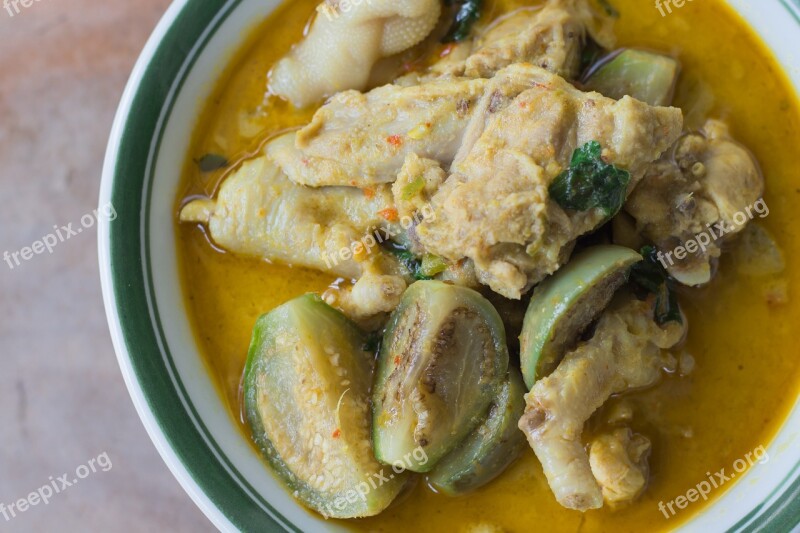 Curry Green Curry Chicken Eggplant Food