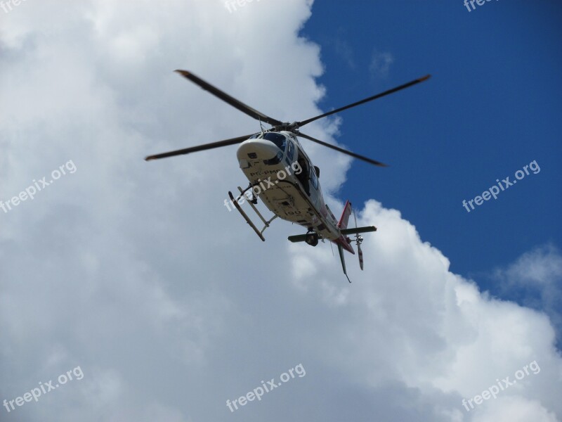 Helicopter Sky Clouds Blue Aircraft