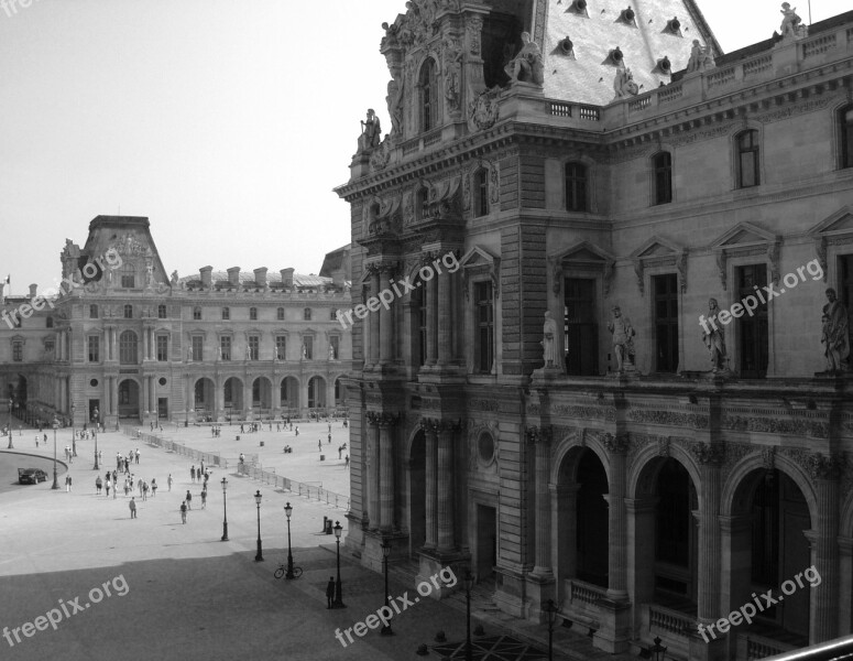 Louvre Paris Black And White Cityscape France