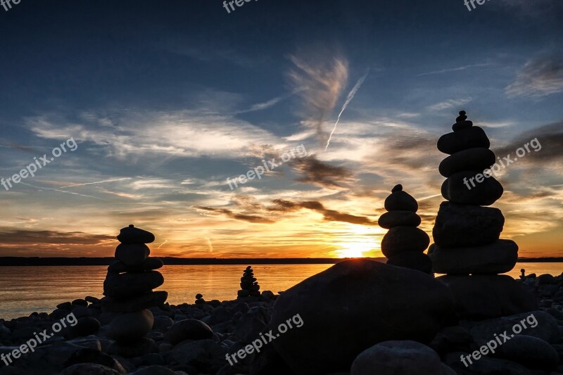 Sunset Stones Stacked Stones Stone Pile Figures