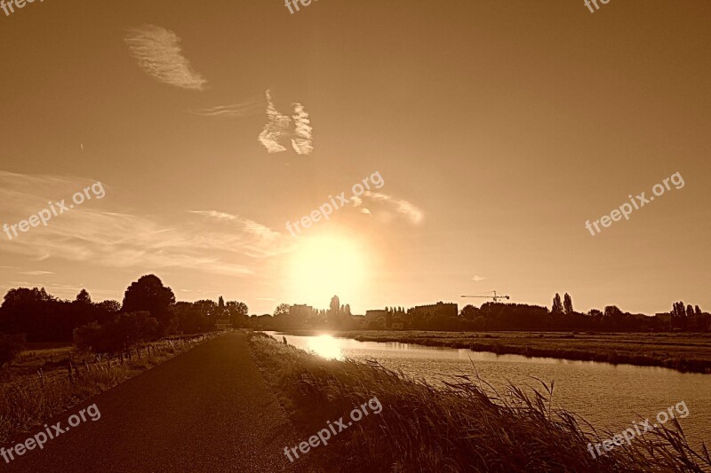 Sunset Landscape Evening Dutch Landscape Holland