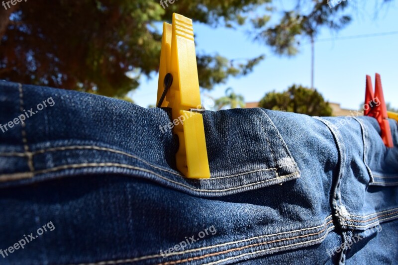 Jeans Laundry Clothes Line Dry Summer