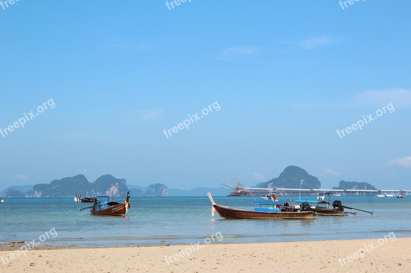 Beach Scene Beach Boats Sea Sky