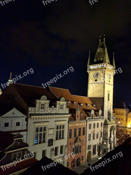 Prague Night Castle Cityscape Architecture Sunset