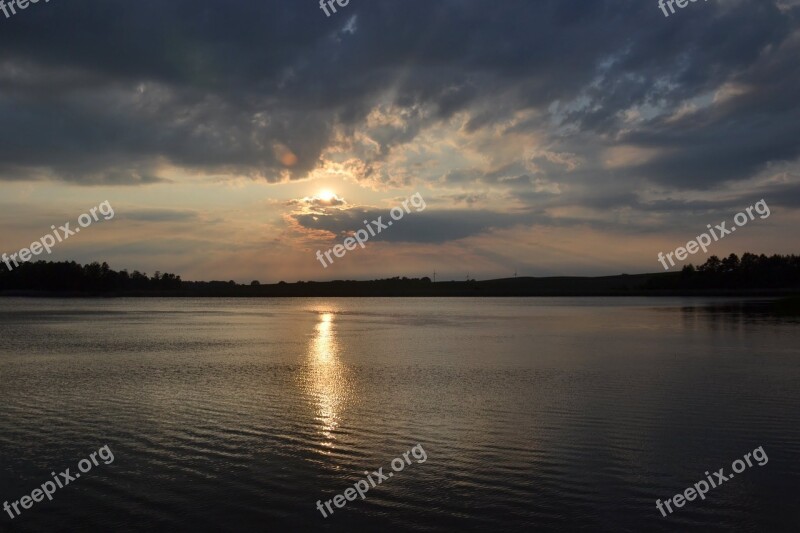 View Lake Sunset Nature Water