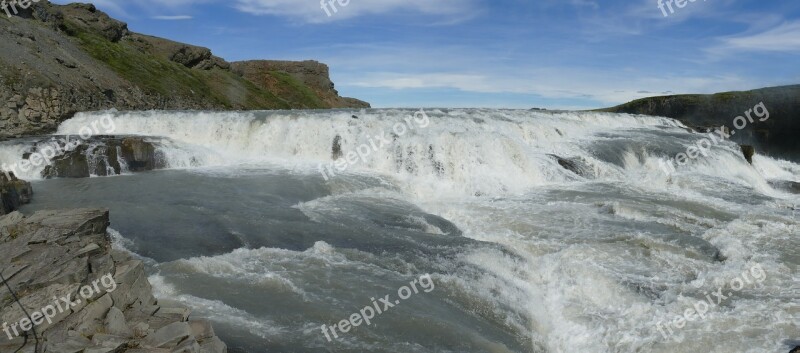 Iceland Gullfoss Waterfall Landscape River