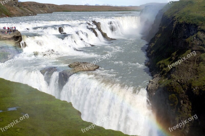 Iceland Gullfoss Waterfall Landscape River