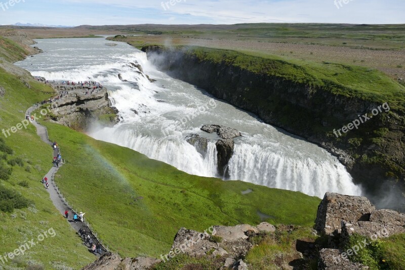 Iceland Gullfoss Waterfall Landscape River