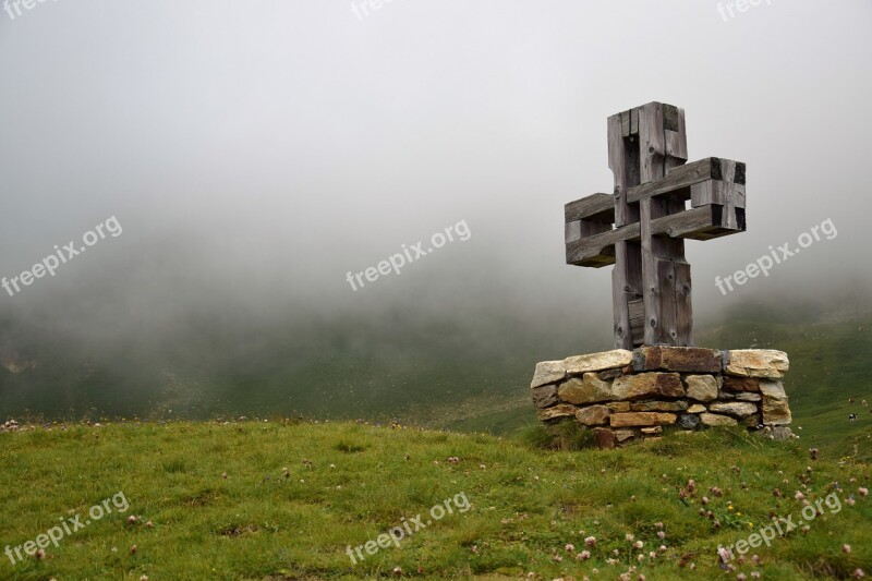 Cross Grass Fog Glockner Road Religion