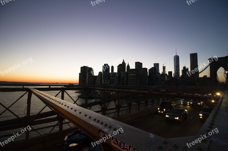 Bridge Skyline New York America Brooklyn