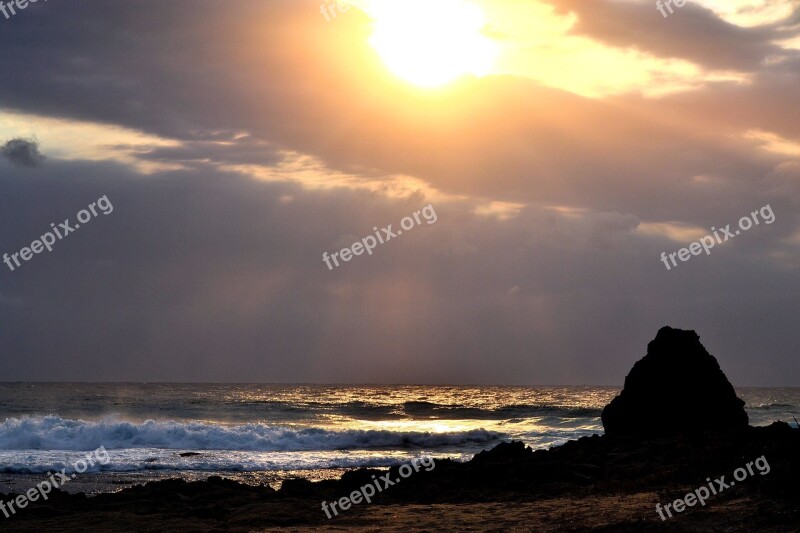 Cloudy Sun Rise Ocean Free Photos