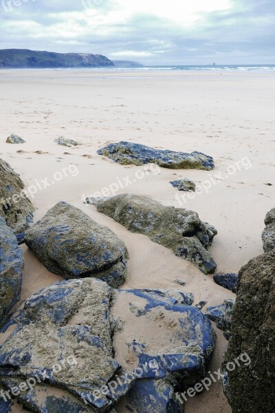 Penhale Sands Cornwall Landscape Bay Blue