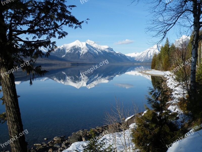 Lake Mcdonald Mount Vaught Landscape Scenic Mountains