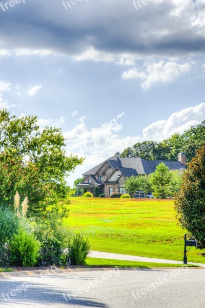 Houses Neighbourhood Landscape Lake Scenery