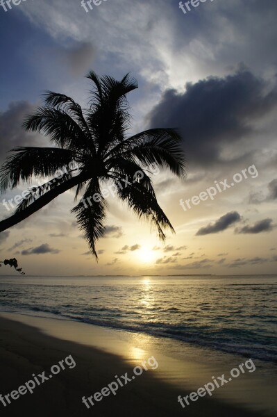 Sunset Maldives Sea Clouds Sky