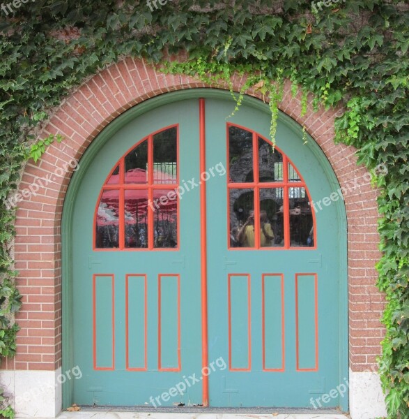 Doors Painted Wood Green Red Trim