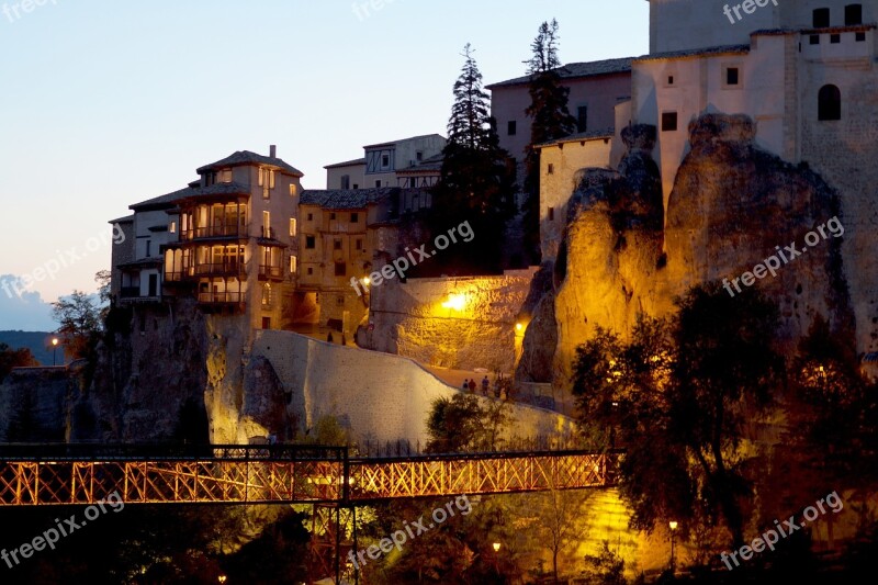 Bridge Canyon Twilight Hanging Houses Night