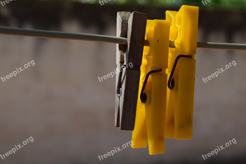 Clothes Line Clothespins Close Up Summer Plastic Clip