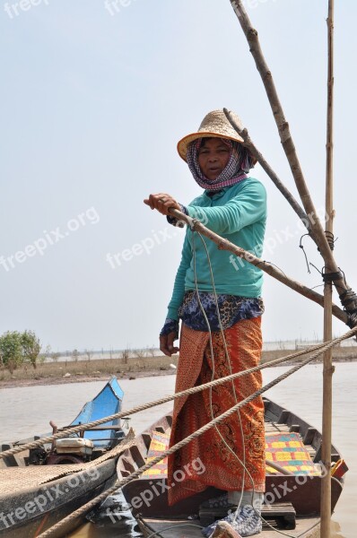 Boat Tonle Sap Cambodia Woman Free Photos