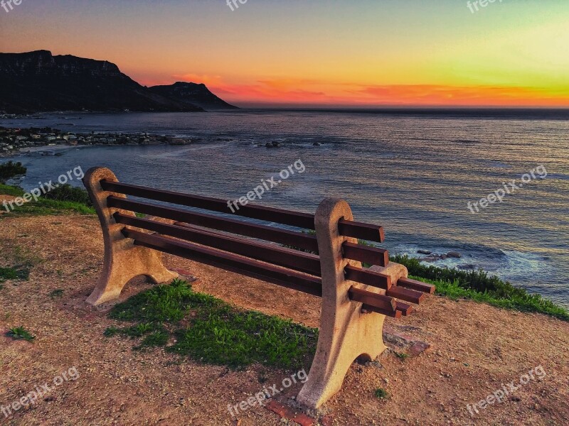 Cape Town Camps Bay South Africa Bench Sunset