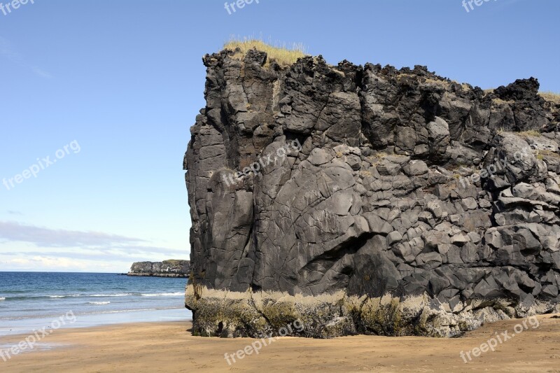 Skardisvik Beach Volcanic Rock Sea Rock