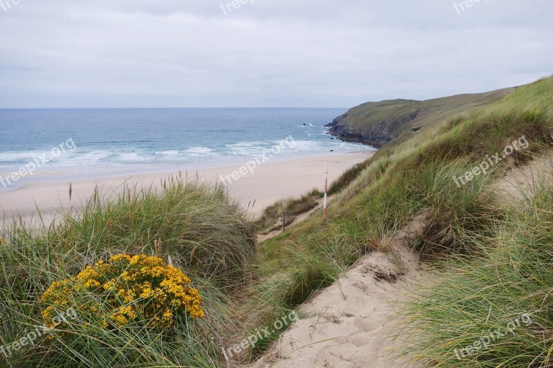 Penhale Sands Cornwall Landscape Bay Blue