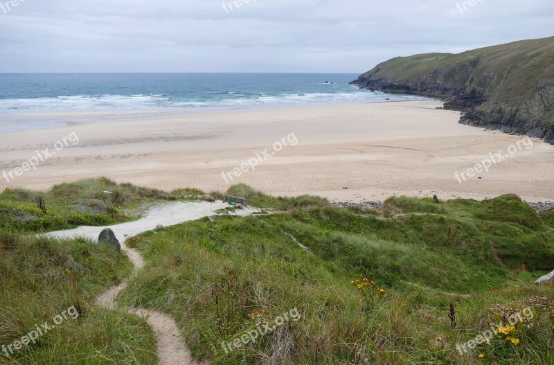 Penhale Sands Cornwall Landscape Bay Blue