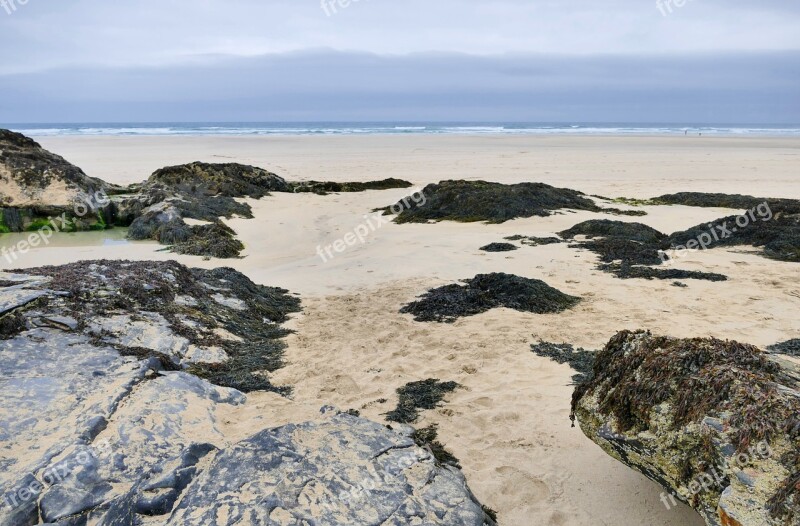 Penhale Sands Cornwall Landscape Bay Blue