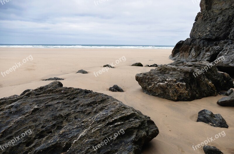 Penhale Sands Cornwall Landscape Bay Blue