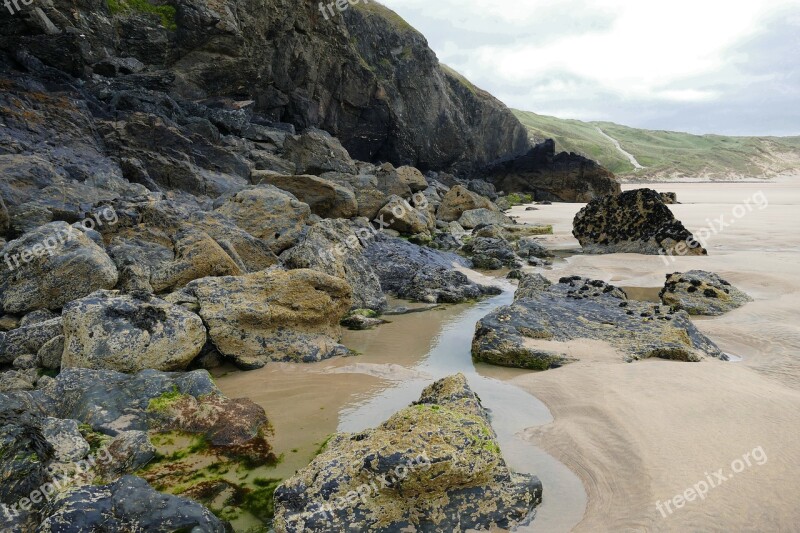 Penhale Sands Cornwall Landscape Bay Blue