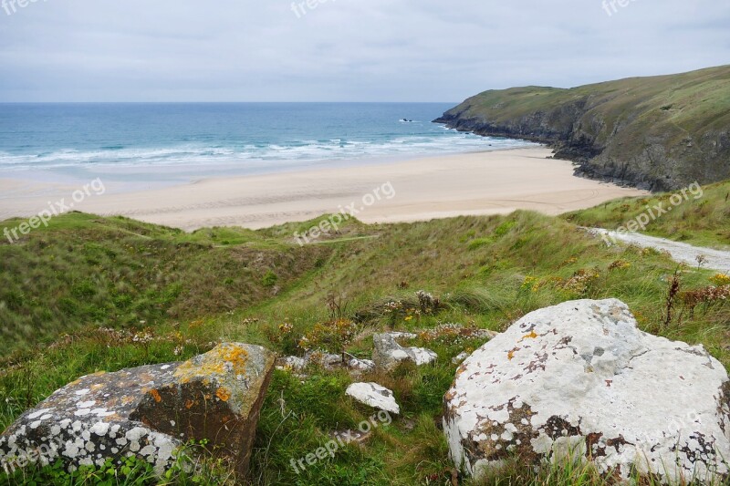 Penhale Sands Cornwall Landscape Bay Blue