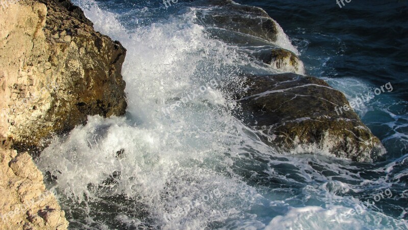 Wave Smashing Sea Nature Rocks