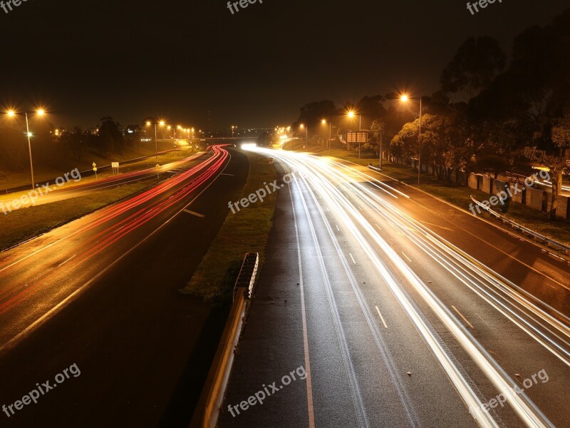 Night Photography Lights Illuminated Night Freeway