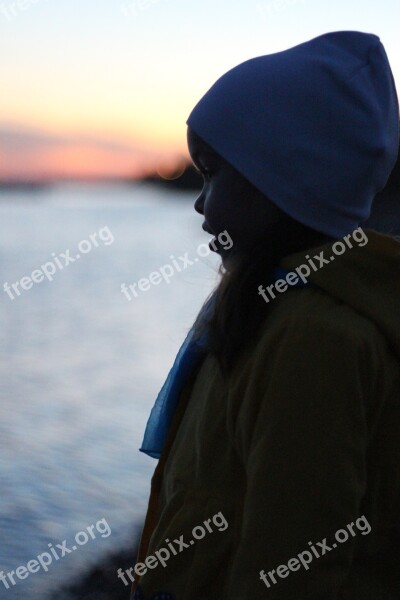 By The River Sunset Girl Profile Free Photos