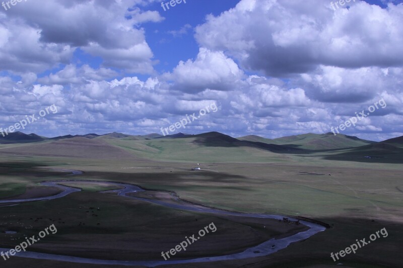 Inner Mongolia Prairie Blue Sky Free Photos