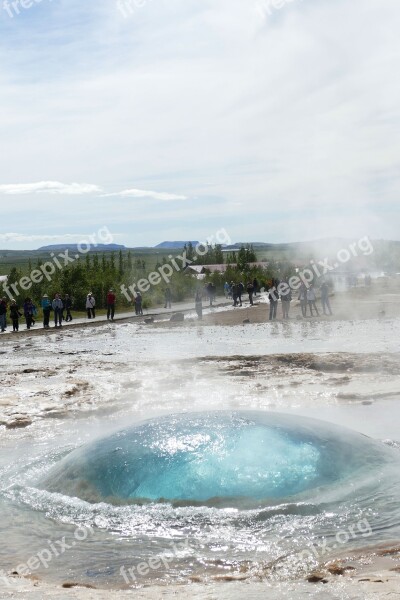 Geyser Iceland Fountain Landscape Water