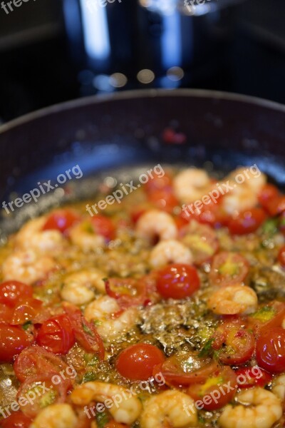 Pasta Shrimp Gambas Tomatoes Spaghetti