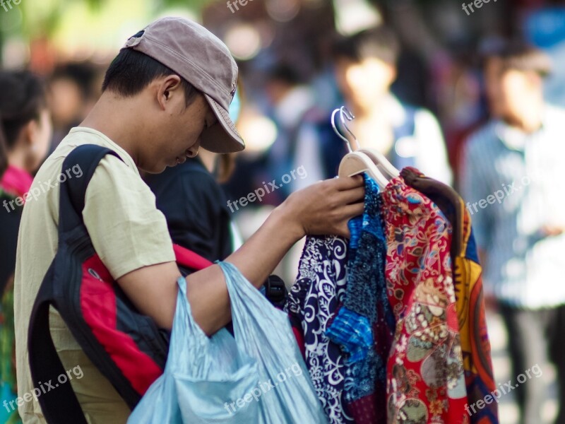 Young Men Sell Market Clothing Job