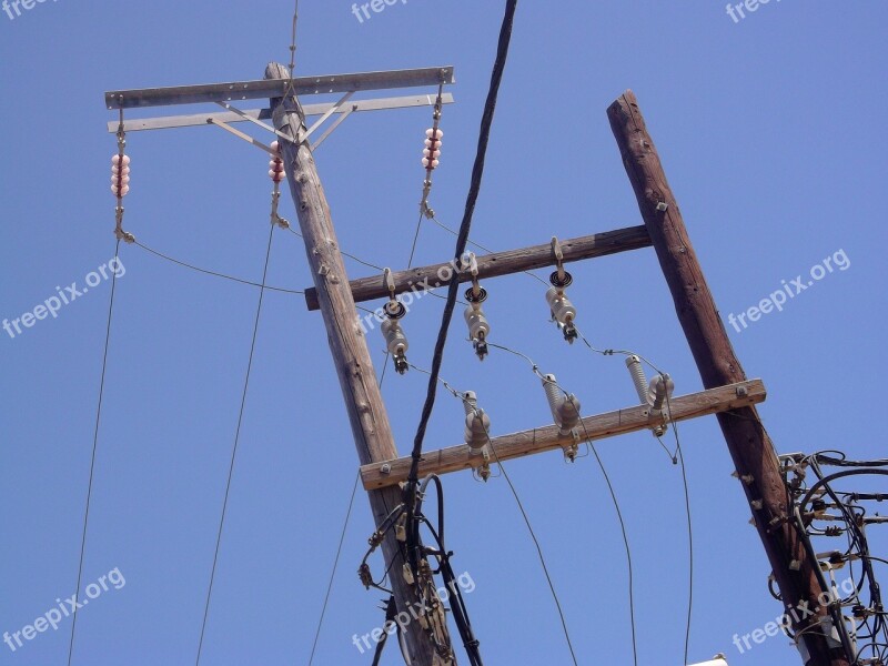 Strommast Greece Blue Sky Electricity Free Photos