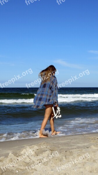 Beach Woman Walk Go For A Walk Hiking