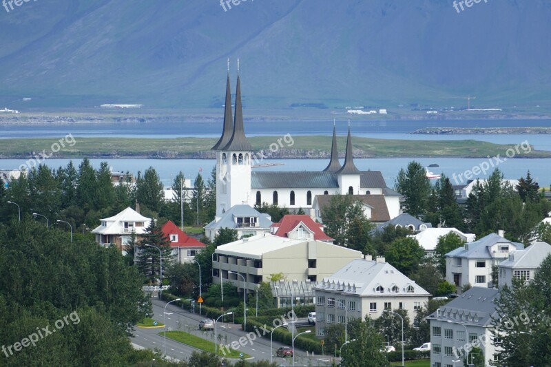 Reykjavik Iceland Panorama Church Mountains