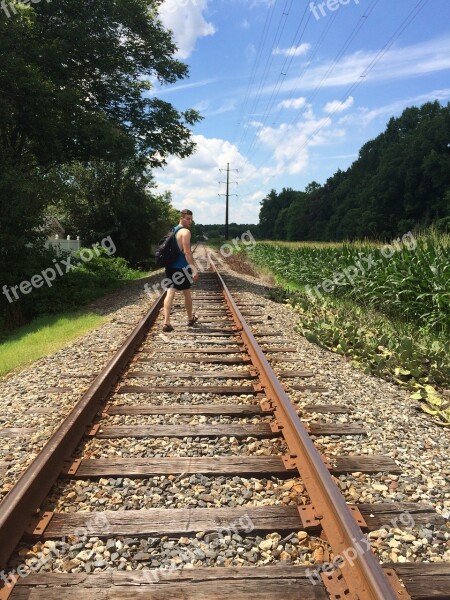 Rails Railroad Tracks Young People Teens