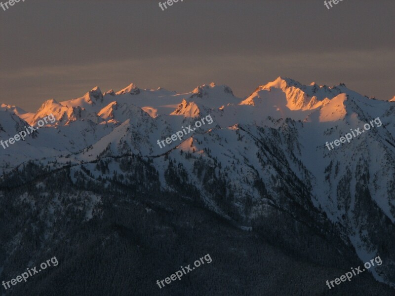 Sunset Mountain Landscape Snow Peaks