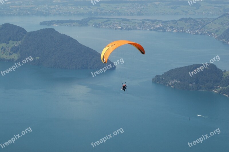 Paragliding Sport Lake Landscape Flying