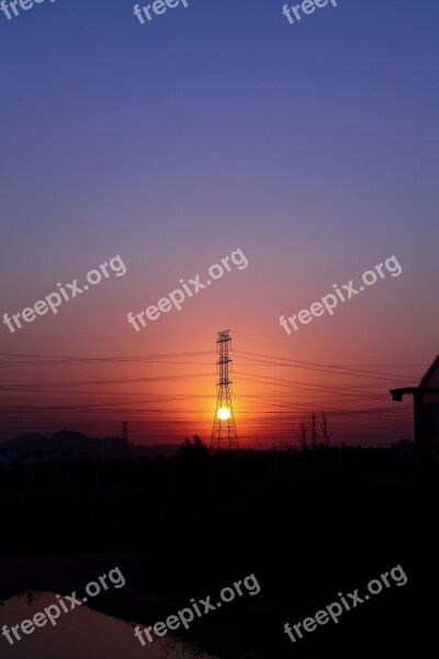 Power Sunset Twilight Transmission Line Pylons