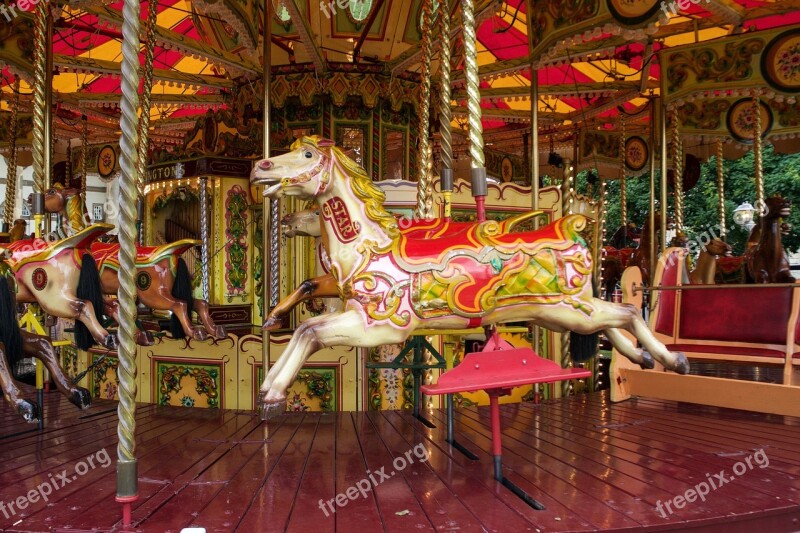 Carousel Carousel Horses Wooden Horse Colorful Pleasure