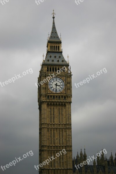 London Big Ben Clock Clouds Attraction