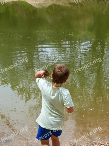 Child Lake Laguna Stone Throwing Throw Stones